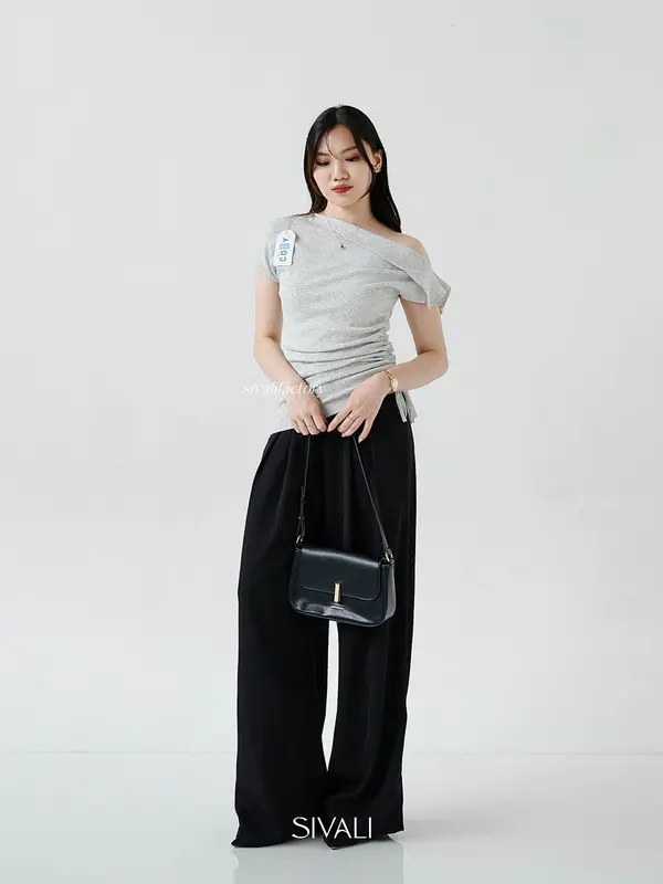 SIVALI Belle Off Shoulder Top - Casual Look Korean Knit Top - Atasan Wanita Baju Panjang Rib Knitwear 3