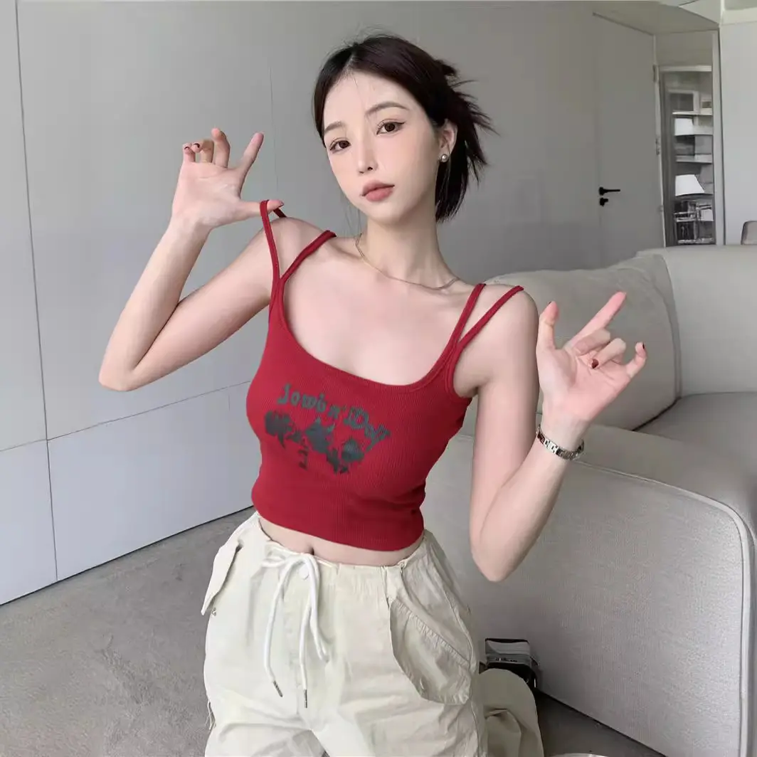 Hot Girl Short Crop Top Outer Wear Small Strap Student Top Summer Inner Wear Tube Top Vest for Women