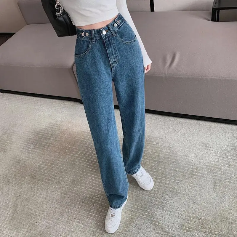 High waist wide leg jeans women's 2025 straight loose Korean version of spring and autumn new thin small man mopping long pants