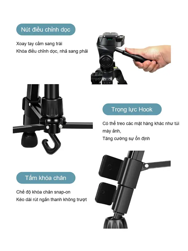 Chân Quay Máy Ảnh Điện Thoại Tripod 360°,khung nhôm cao cấp, chắc chắn cao 1m4/1m7，Với kẹp điện thoại di động, điều khiển từ xa Selfie Phụ Kiện chanquay  dienthoai 8