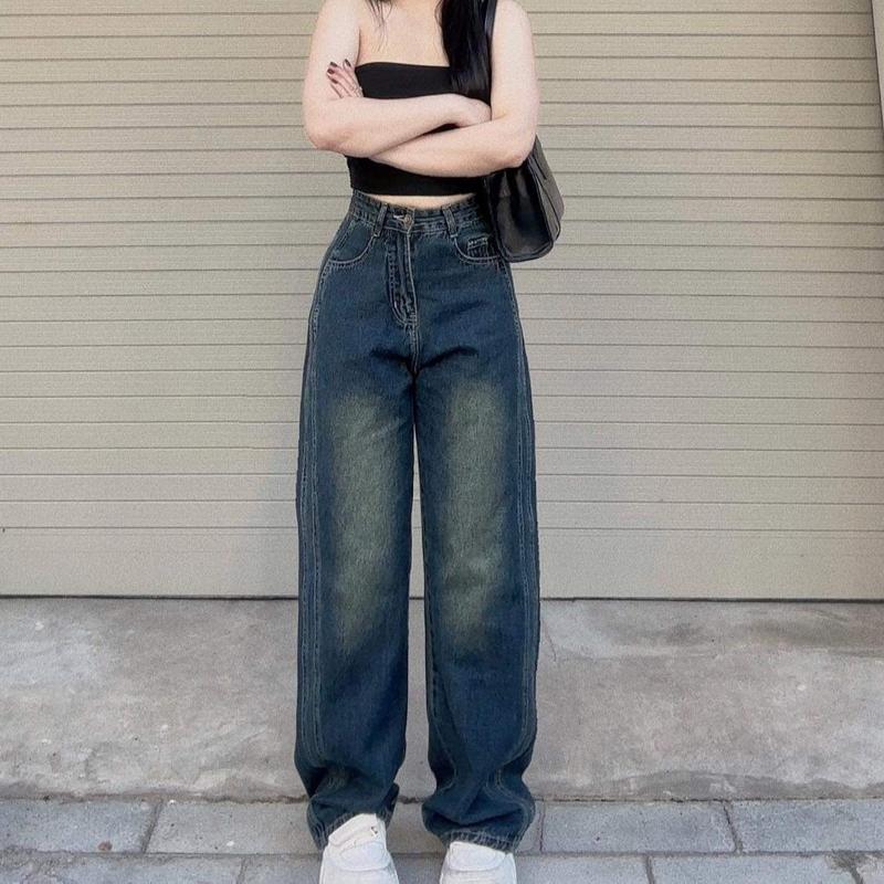 Quần jean Nữ ống rộng sọc line có Bigsize | BigBuy360 - bigbuy360.vn