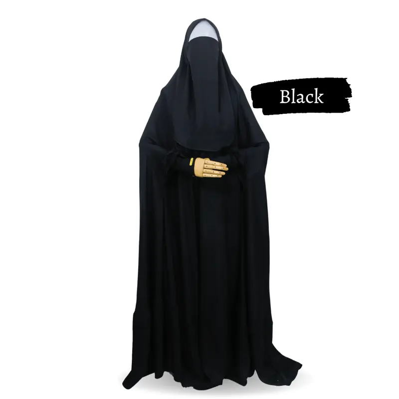 Khaira Long Khimar Jumbo busui overhead instan praktis by hasna moslem  Jilbab  Muslim  Wanita  Syari Non Pad Panjang Tangan Pita Zipper Kerudung Soft Hitam Karet 8