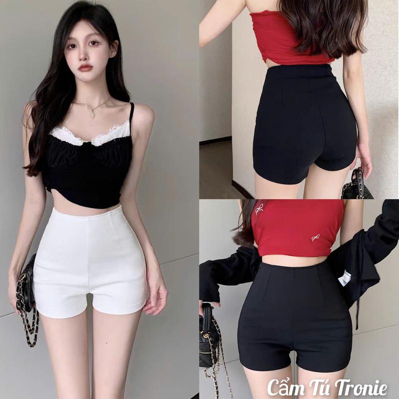 Quần short Đùi nữ Dáng ôm mặc nhảy dance gym idol thể thao cạp cao lưng cao co dãn 4 chiều màu Đen Trắng - Quần Đùi ngắn cạp khoá tôn dáng cho nữ Sport Tập Yoga