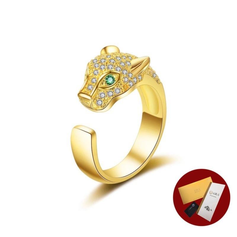 Product Introduction of (With Gra Certificate)18K Jinba Leopard Head Ring Luxury Moissanite White Diamond Ring S925 Silver Accessories Couple Ring 16