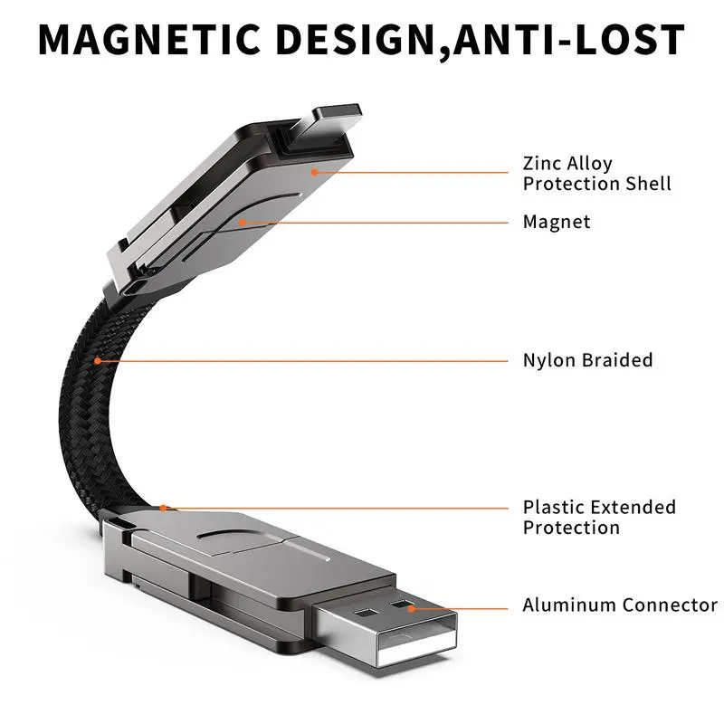 Portable 4 In 1 Type C 60W PD Fast Charging Cable, Keychain Charging Cable PD for TYPE-C60W Apple 27W Data Cable, Quick Charger Connector, USB Cord, Electronic, Cellphone Accessories 4