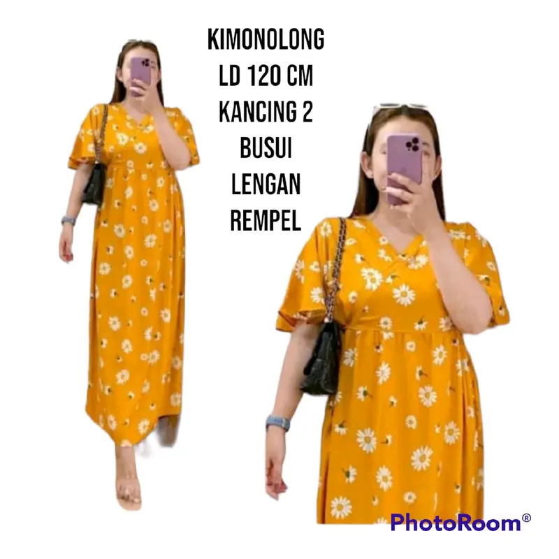 Paket 3pcs Daster Kimono Long Busui Motif Belah Samping Panjang Bumil Katun Rayon 7