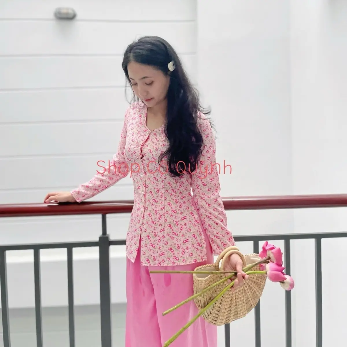 ÁO BÀ BA LỤA HOA NHÍ ( KHÔNG KÈM QUẦN ) Nữ Women Wine Knot Traditional Dress