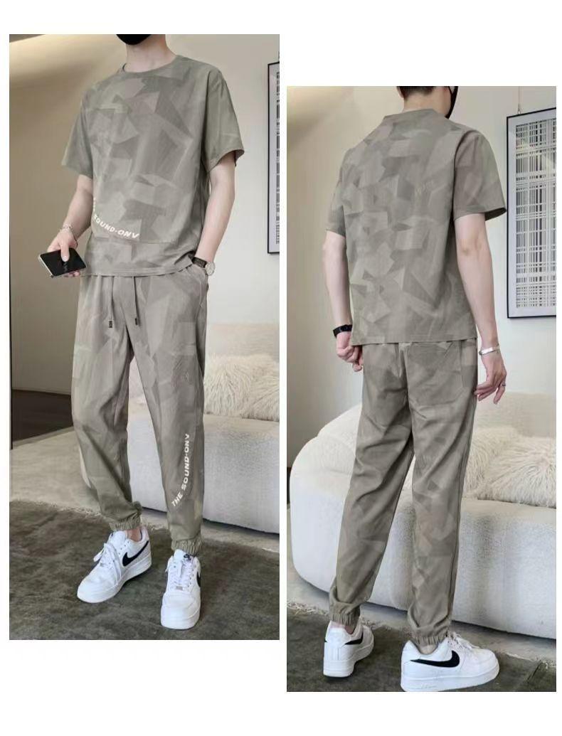 Product Introduction of Wolf Warrior Family Summer Ice Silk Casual Set Men's Short Sleeve T-Shirt Trendy Stylish Sportswear Shorts Two-Piece Set Sneakers 38