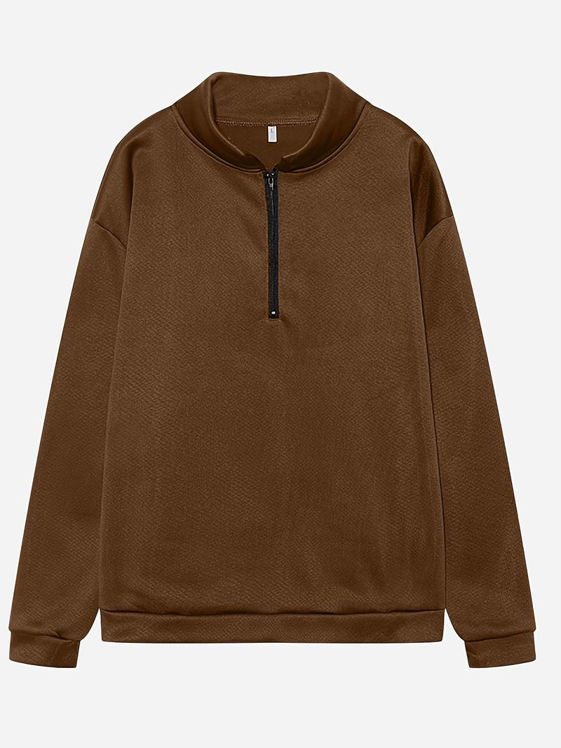 Product Introduction of Women's Plain Half Zip Stand Collar Sweatshirt, Clothes for Women, Casual Drop Shoulder Long Sleeve Pullover, Ladies Clothes for Daily Wear, Kawaii Clothing, Modest Gym Outfits, Posh Clothes Women, Tops for Women 20