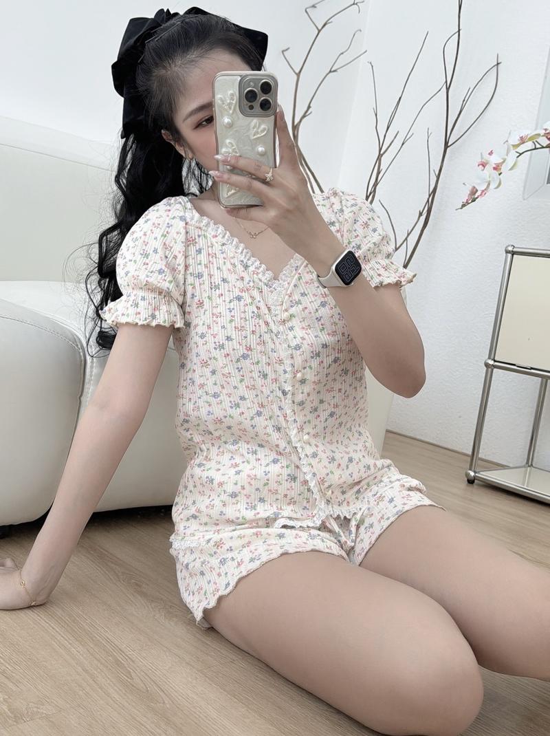 Product Introduction of M06 set đồ mặc nhà nữ mùa hè hoạ tiết hoa nhí xinh xắn, bộ ngủ nữ có tay cổ bèo dễ thương 7