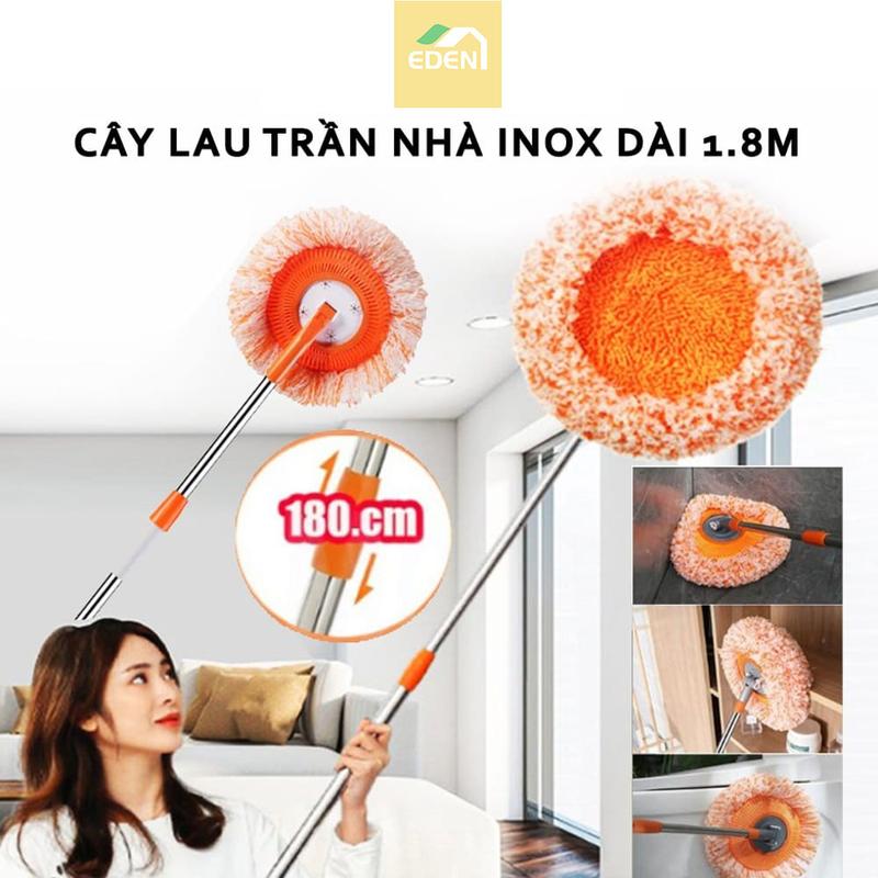EDEN Chổi Quét Trần Nhà, Cây Lau Nhà, Cây Lau Trần Nhà Hình Hoa Hướng Dương Cán Dài Inox Xoay 360 Độ