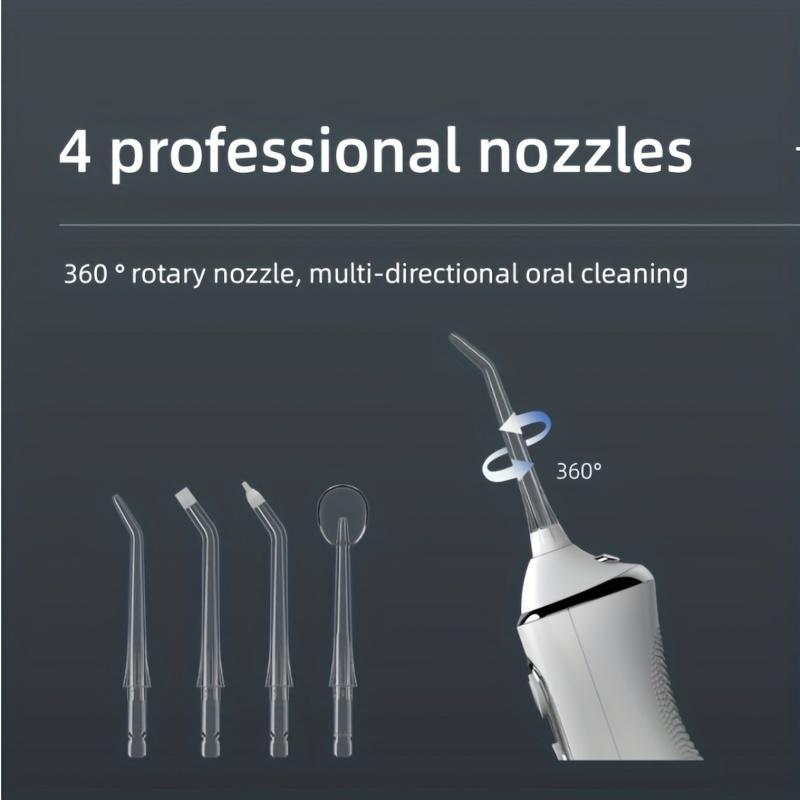 Portable 5 Mode Electric Water Flosser, 1 Set Rechargeable Cordless Oral Irrigator with 4 360 ° Rotary Professional Nozzles for Home & Travel, Stocking Fillers Gift 8
