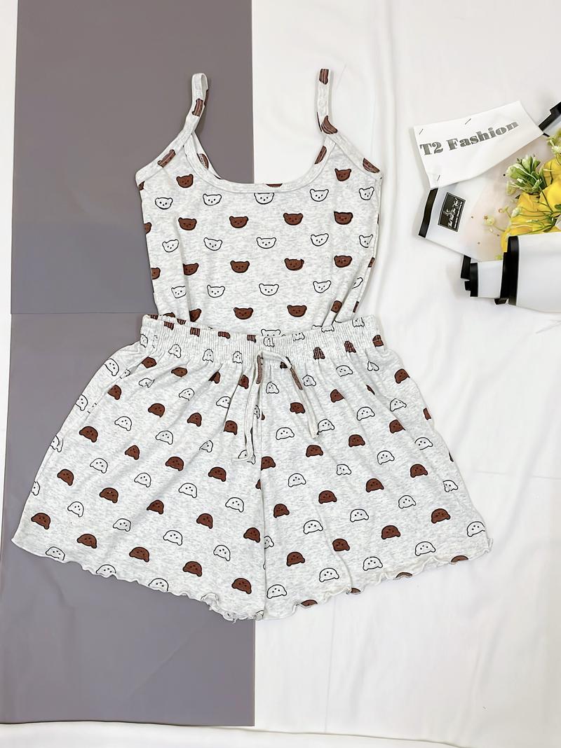 Product Introduction of Sét bộ đồ ngủ áo 2 dây và quần đùi họa tiết siu xinh chất Cotton co giãn T029 Nữ Nhung 19