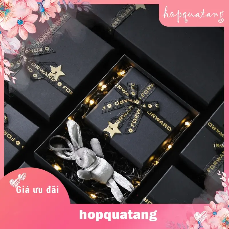 Hộp quà tặng hộp quà sinh nhật gắn nơ ngôi sao màu đen 0