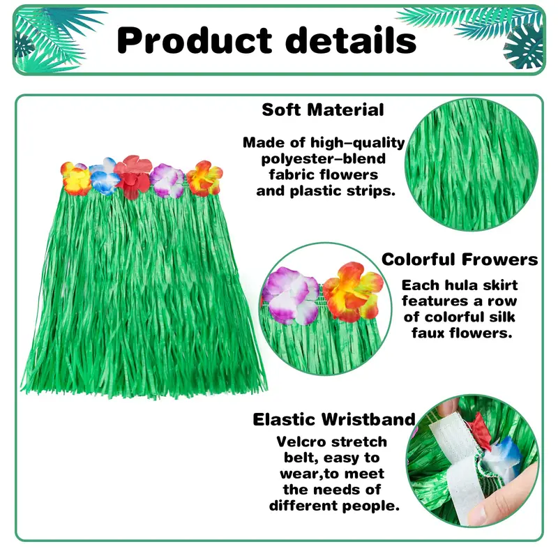 Colorful Hawaiian Grass Skirt Decoration, Tropical Beach Party Supplies, Party Decoration Supplies for Birthday & Holiday, Gifts 2
