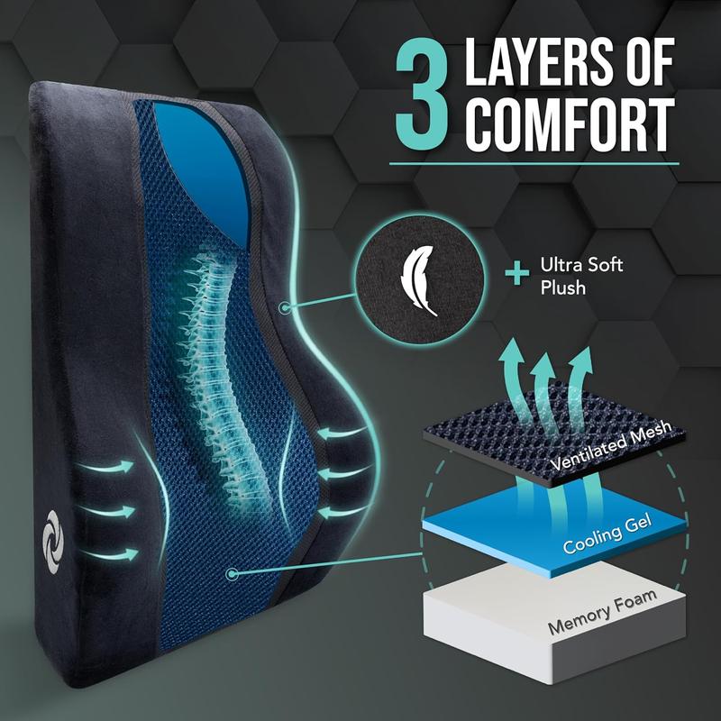 TikTok Shop Mid Low Back Support Pillow with Cooling Gel for Office Chair or Car Seat Boost Your Lower Back Comfort Zone HIGH Grade Memory Foam Versatile Supportive Lumbar Cushion