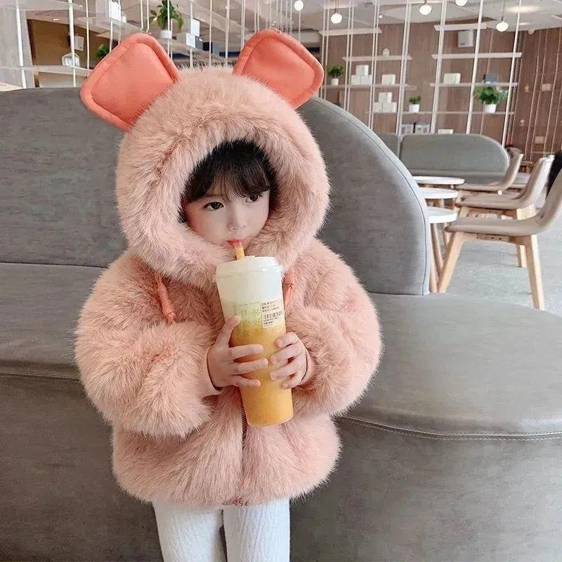 PippiKids Áo khoác bông có mũ trùm đầu dày dặn cho bé gái ,Trang phục mùa đông cho bé gái Áo khoác lót lông cừu dễ thương và phong cách Có sẵn giao hàng địa phương