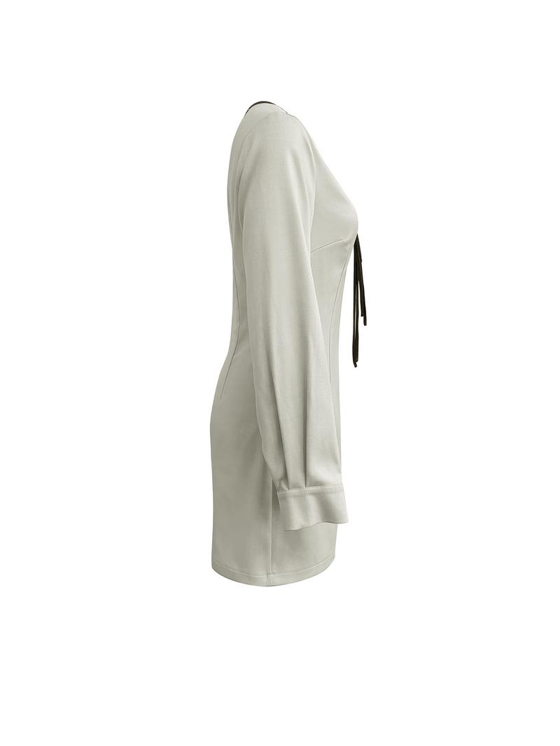 Product Introduction of Women's Plain Tie Front Bishop Sleeve Dress, Elegant Zipper Back A Line Short Dress for Party Holiday Wedding Guest, Ladies Fall & Winter Clothes Valentine's Day, gift 5