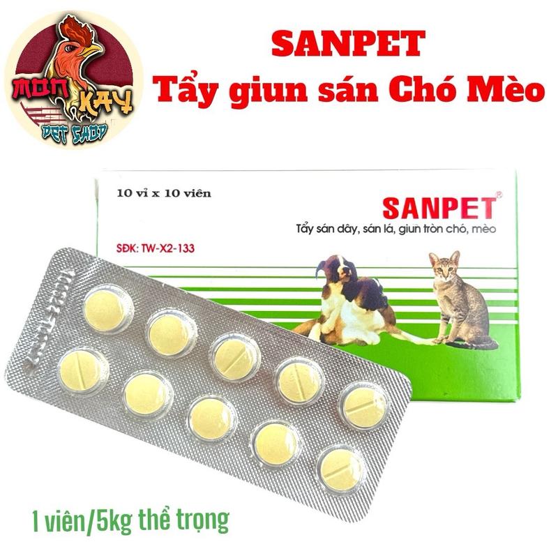 1 vĩ 10 viên SANPET (Hanvet) - Tẩy sán dây, sán lá, giun tròn cho Chó mèo. thuốc trị