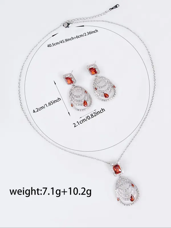 Vintage Elegant Style Jewelry Set, Fashion Artificial Zircon Decor Necklace & Dangle Earrings, Trendy All-match & Exquisite Jewelry Set for Birthday Gift 1