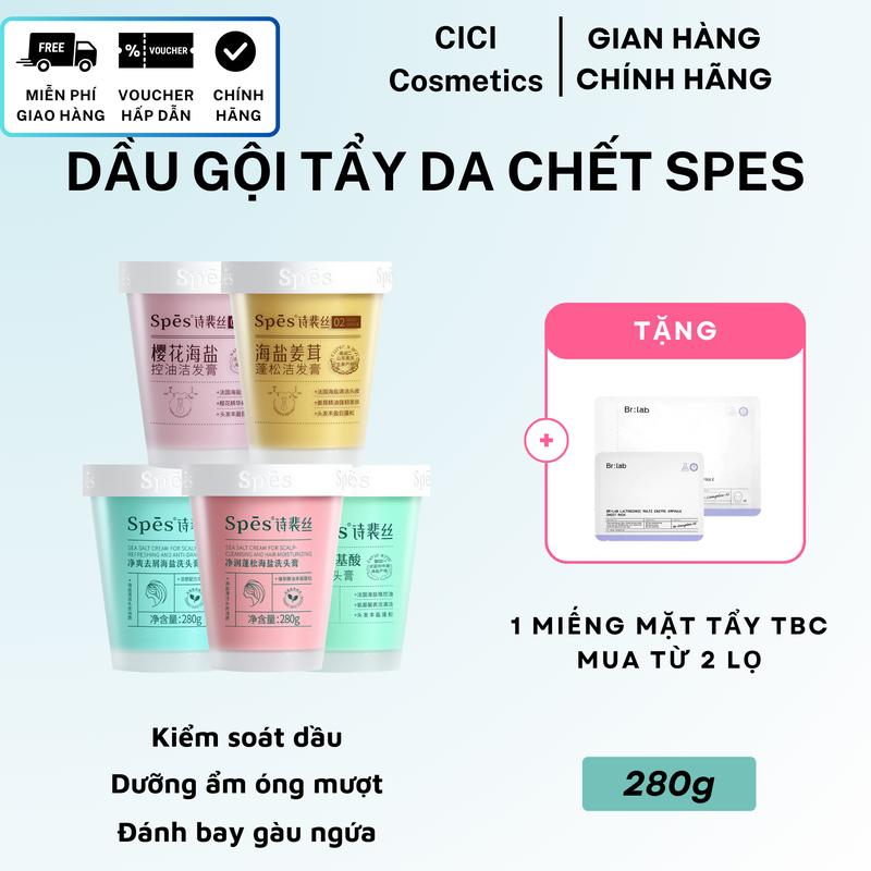 Dầu gội tẩy tế bào chết SPES tinh chất muối biển sạch gàu da đầu, dưỡng ẩm, kiềm dầu và bồng bềnh tóc 280g VHB002