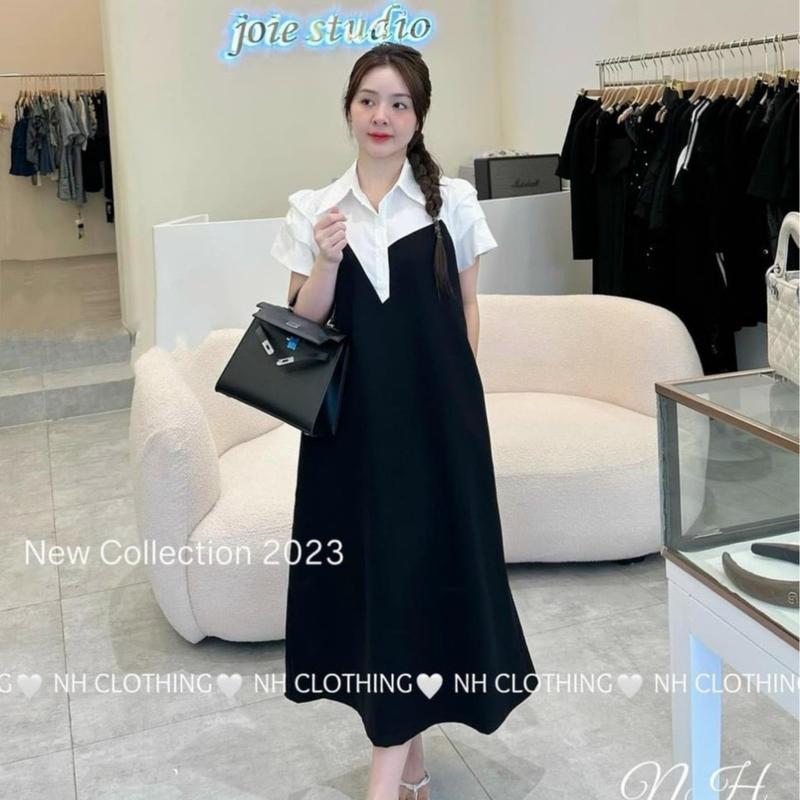 Váy Sơ Mi Phối Cổ So Hot Váy Bầu Thai kỳ Voi Đầm Bầu Nữ Women Dress Voan