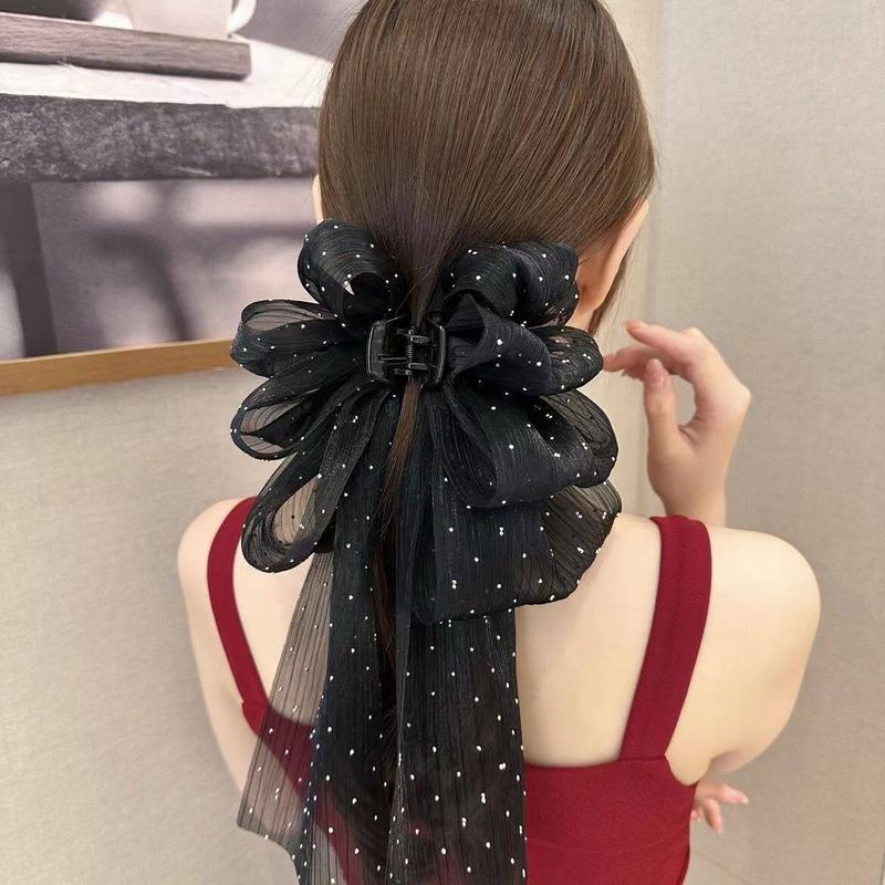 Kẹp Tóc Nơ Ruy Băng Lưới Kim Cương, Phong Cách Hàn Quốc, Dành Cho Nữ, Kẹp Tóc Sau Đầu, Phụ Kiện Tóc Thời Trang 3
