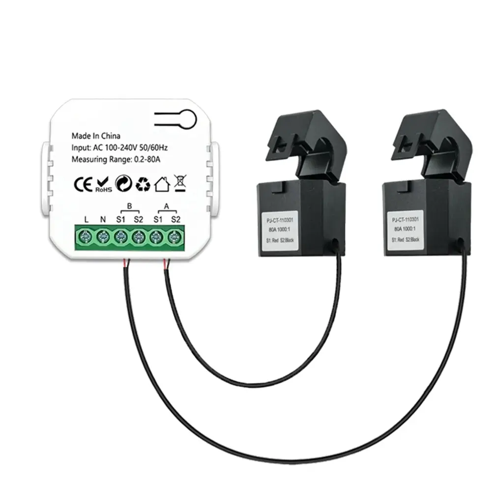 For Smart  1/2 Way WiFi Energy Meter Bidirection 2 Channel With Clamp