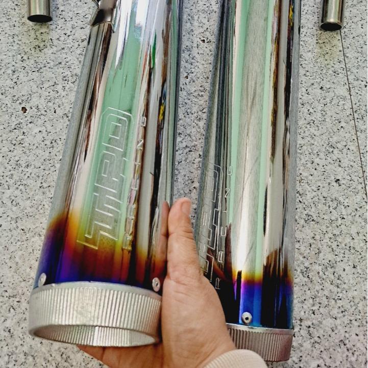 Pô tpd racing (tròn ) chụp nhôm xi màu titan cổ inox  cho các dòng xe Phụ Tùng Phụ Kiện xemay