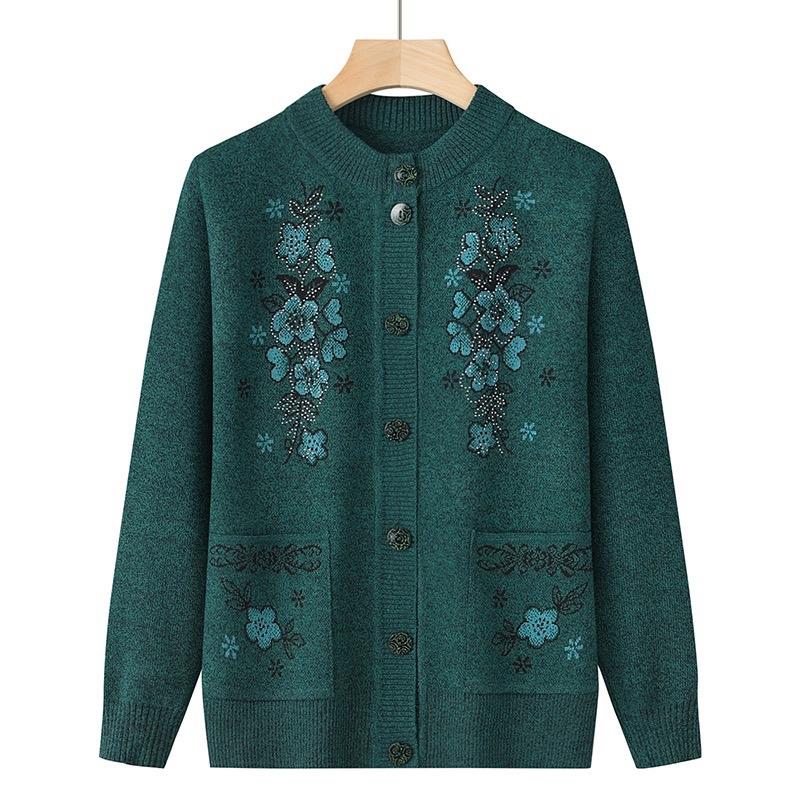 Áo khoác len trung niên nữ, áo len cài cúc cho người già chất liệu len dệt kim mềm mịn, Phong cách thanh lịch sang trọng Top áo len cho mẹ Women Voi