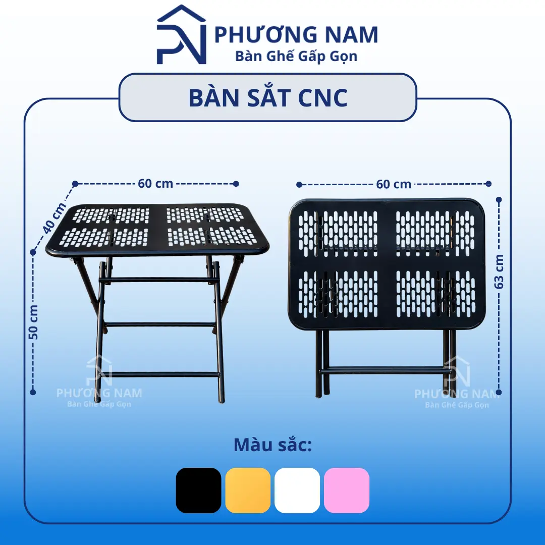 Bàn xếp sắt CNC sơn tĩnh điện 60x40cm cao 50cm - Bàn ban công, ngoài trời, sân vườn - Phương Nam