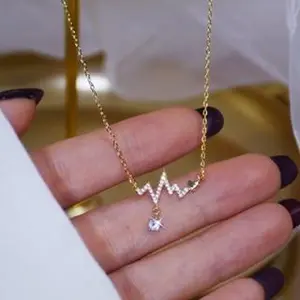 COD KALUNG TITANIUM DESAIN DETAK JANTUNG SEMI DIAMOND MINIMALIS PERHIASAN KOREA ANTI KARAT&ANTI LUNTUR