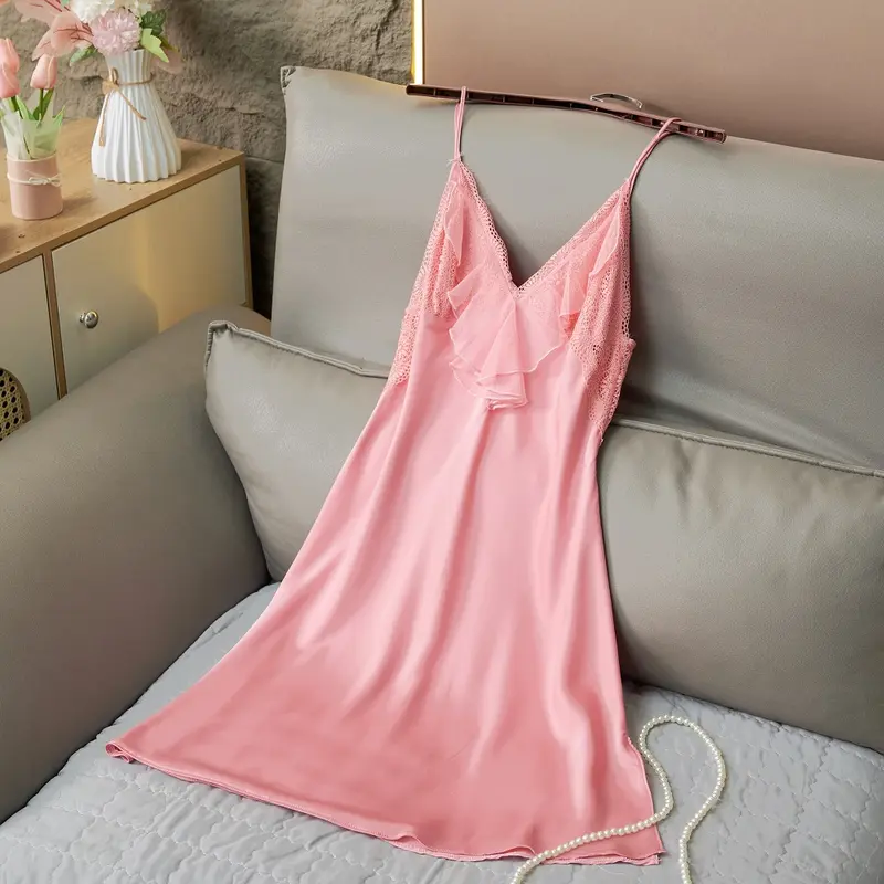 Đầm ngủ Hai dây phối ren bèo quyến rũ 4
