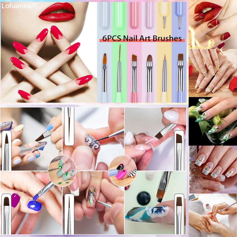 Gel Nail Brush Set, 7 Counts/set Poly Extension Gel Brushes with Box, Professional Nail Nail Art Design Tool Kit for Home and Salon Use 6