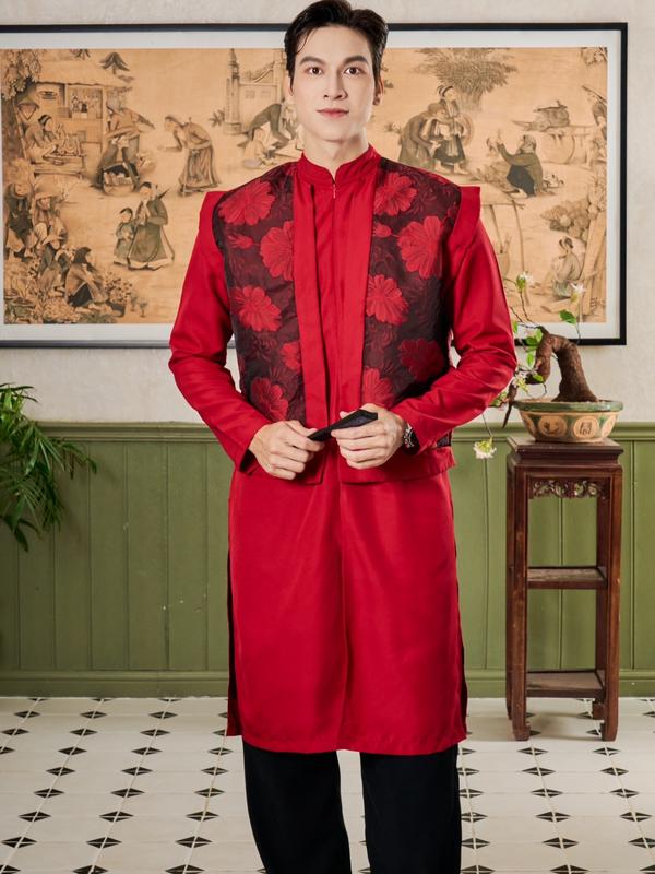 (Không Kèm Theo Quần) Áo Dài Nam Cách Tân Hai Lớp Hoạ Tiết Gấm Hoa Cúc Thương Hiệu Mr Twins
