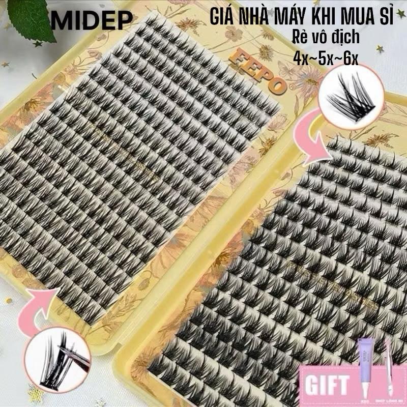  Hộp Lông Mi Giả MIDEP 360 cụm Tự Nhiên 10-13mm Có Thể Tái Sử Dụng eyelashes mi giả lúa mì  được tặng keo và nhíp  