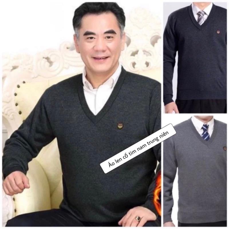 Áo Len Dài Tay Cổ Tim Nam Trung Niên Trung Tuổi Cao Cấp