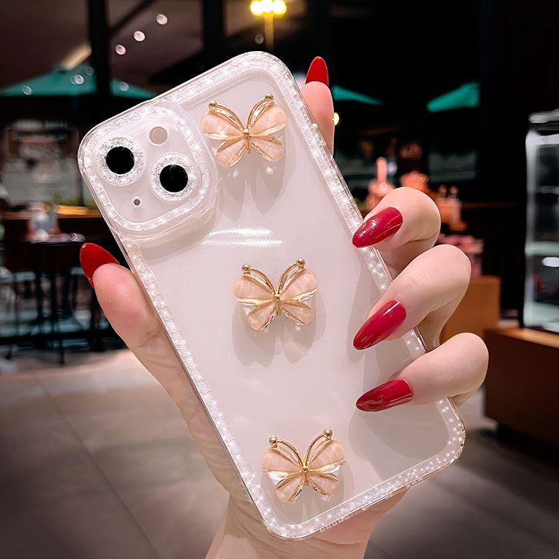 Apple 13 Ốp Điện Thoại , kim cương giả bướm sang trọng, máy ảnh trọn gói, 14promax, silicon mềm, XR 1
