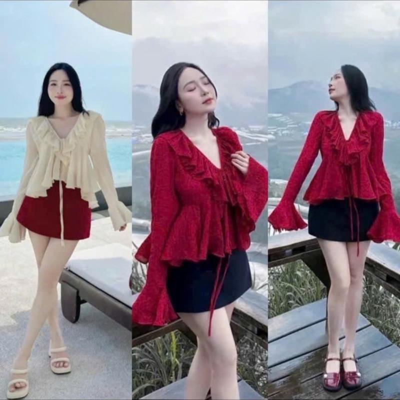 Bigsize 55-90kg Set Áo Thiết Kế Tơ Bèo + Chân Váy chữ A , Có Quần Bảo Hộ ( Bigsize 55-90kg vibigsize3Kem Áo Voi Nữ Ống Loe