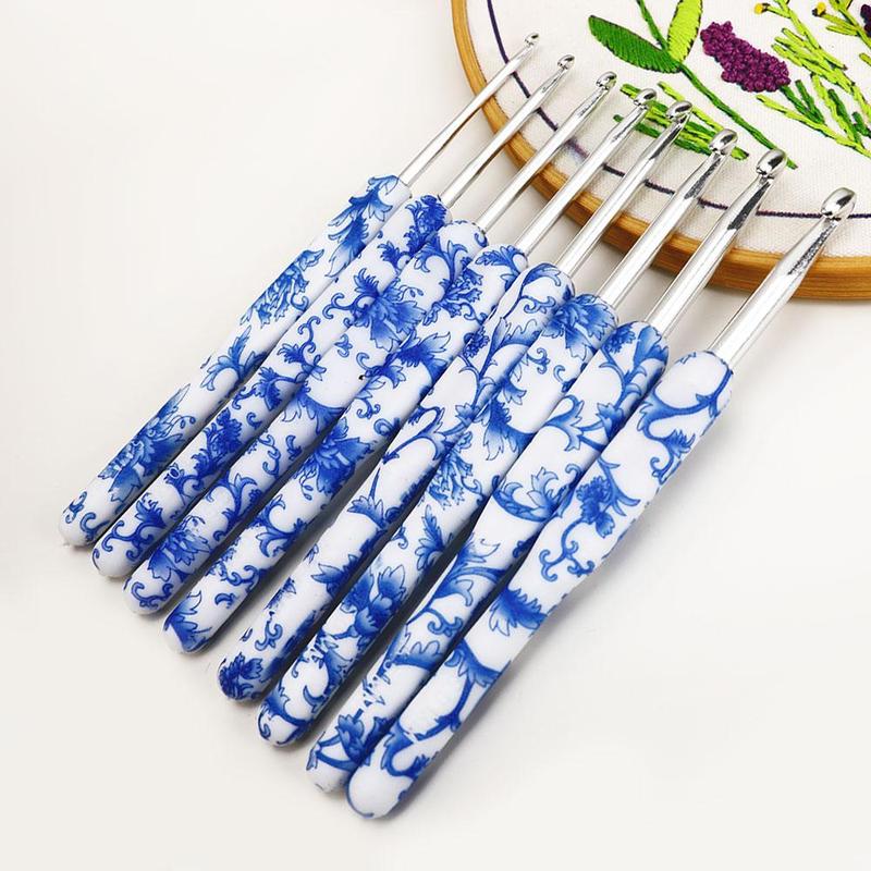8pcs/set Blue and White Porcelain Pattern Crochet Hook Set, Crochet Supplies For DIY 3