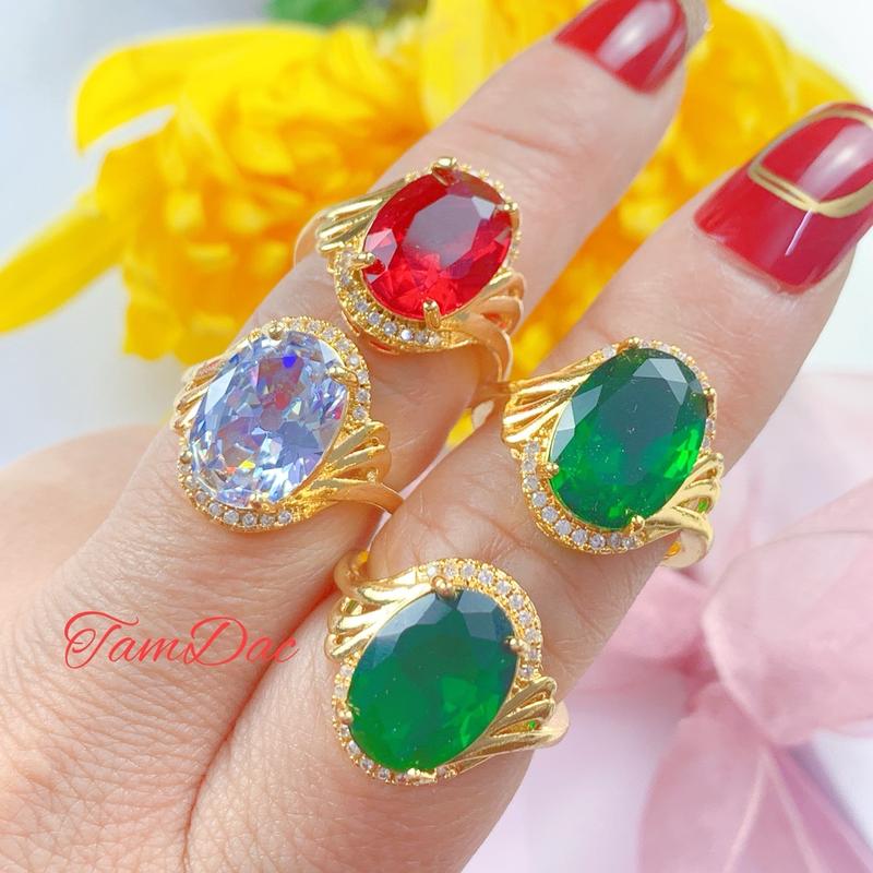 Nhẫn Đá  xaphia / Xanh Lá / Đỏ / trắng /  mạ vàng 24k Thời Trang Cho  phái nữ. 8