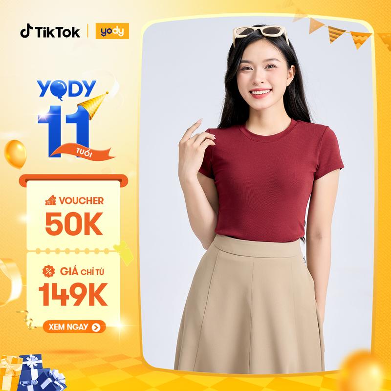 YODY Áo T-shirt Nữ Slimfit Thun Rib Cotton Mềm TSN7275