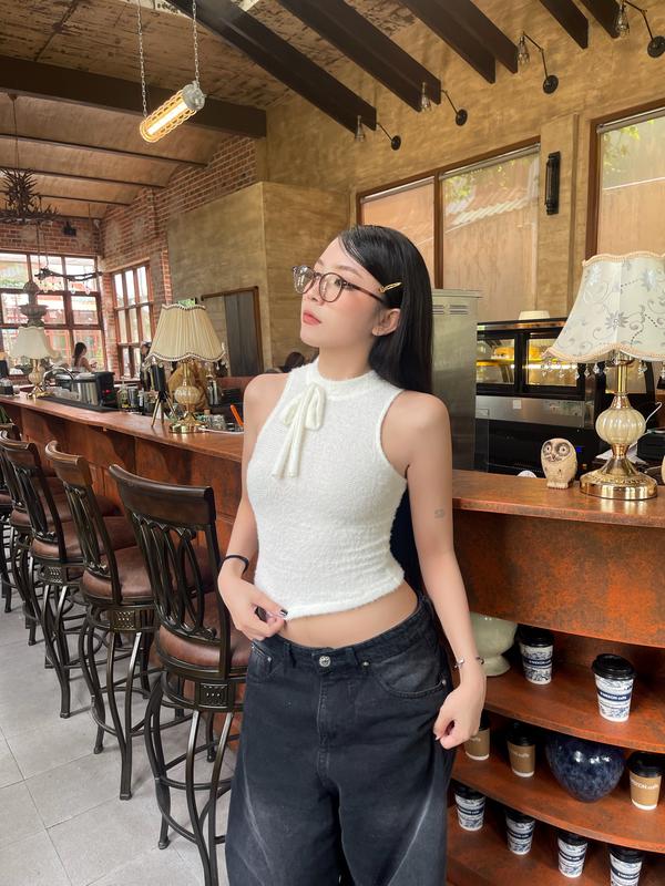 Áo ba lỗ form dài phối nơ nữ tính - FLUFFY TOP JUICY CLUB 3