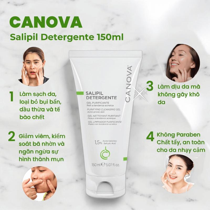 Sữa Rửa Mặt CANOVA Kiểm Soát Dầu Sạch Sâu Từ Châu Âu Canova Salipil Detergente 150ml - KIKIDA da khỏe đẹp Nữ Skincare Women Cho Bé 5