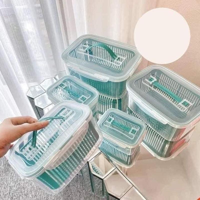  Set 5 Hộp đựnġ Thực Phẩm Có Nắp Đậy Cao Cấp - Khay Nhựa Để Tủ Lạnh Kèm Rổ Ráo Nước Bảo Quản Thức Ăn An Toàn Tiện Lợi 