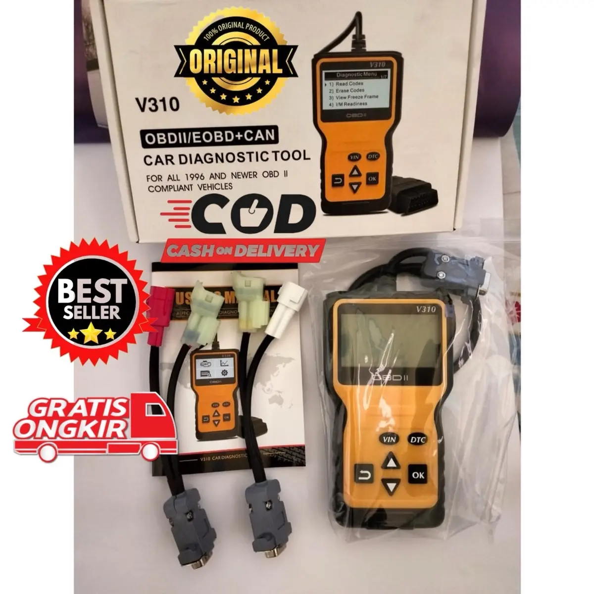 Scanner OBD 2 Kendaraan/Motor Injeksi, Scaner Versi Android/Digital, Pengaman JDiag, OBD Kuning