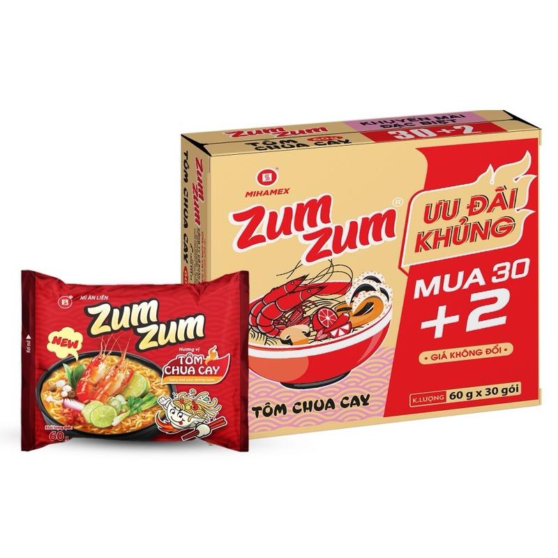 Mì ZumZum Tôm chua cay One One 60g thùng 30 gói