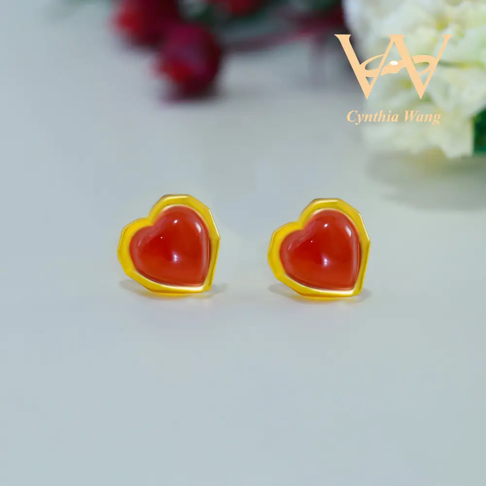 【#2746】Cynthia Wang 'Lovely Heart' Ear Studs Earrings 6*6mm CA