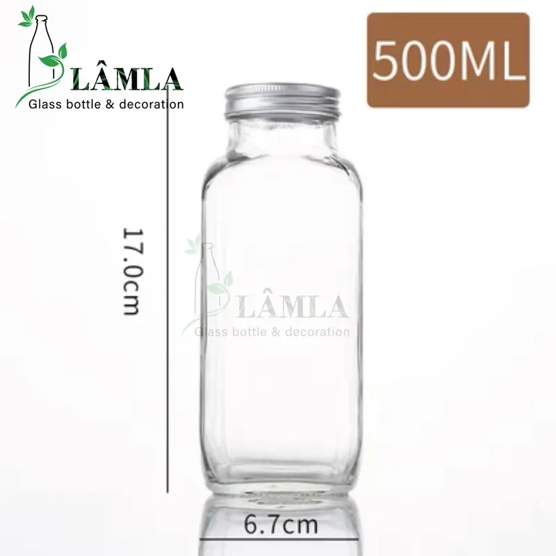 Chai Thuỷ tinh Vuông Cao 250ml 350ml 500ml Chuyên Đựng Nước Ép /Sữa Hạt / Cafe Đựng Gia Vị 8