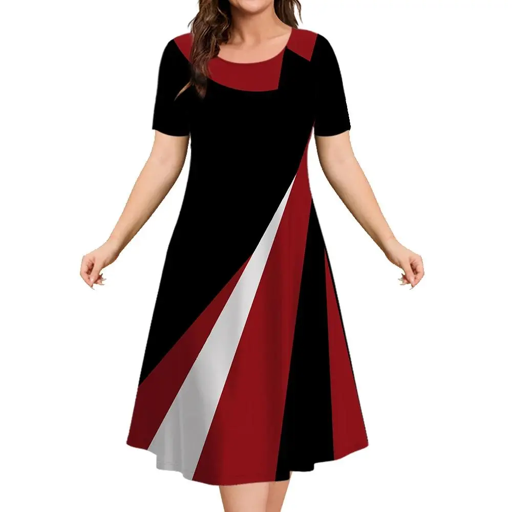 2023 Summer Dresses For Women Patchwork Print Short Sleeve Woman Clothing Loose A-Line Skirt Elegant And Pretty Women'S Dresses